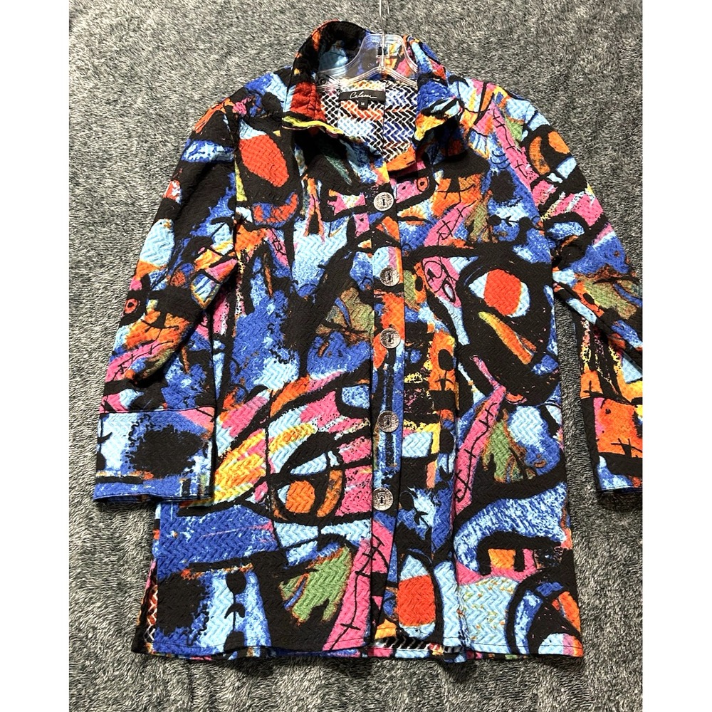 Calessa Women's Medium Button Up Polyester Blend Multicolor Blouse Shirt (A3)
